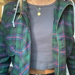 Plaid Green and Red Zip Up